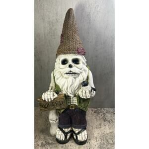 Distressed Skeleton Gnome 15.5”Tall Wicked Sign Raven Bird Sandals Knit Cap READ
